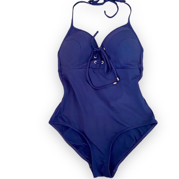 Navy Blue & Gold Niptuck Swim Brand One Piece Swimsuit - Picture 3 of 8